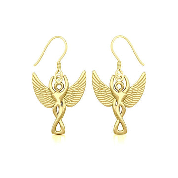 Winged Goddess Angel Solid Gold Earrings GER1922 - Jewelry